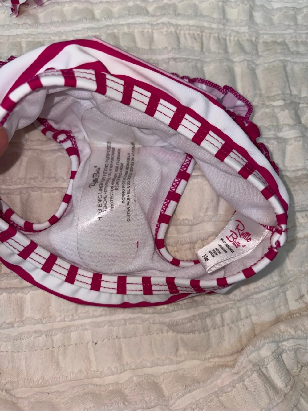 Ruffle Butts Pink and White Polka Dot & Stripe Girls Swim Set